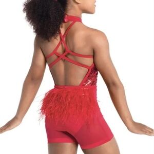 Red sequin Bollywood/jazz costume with fur attached (hair piece NOT included)
